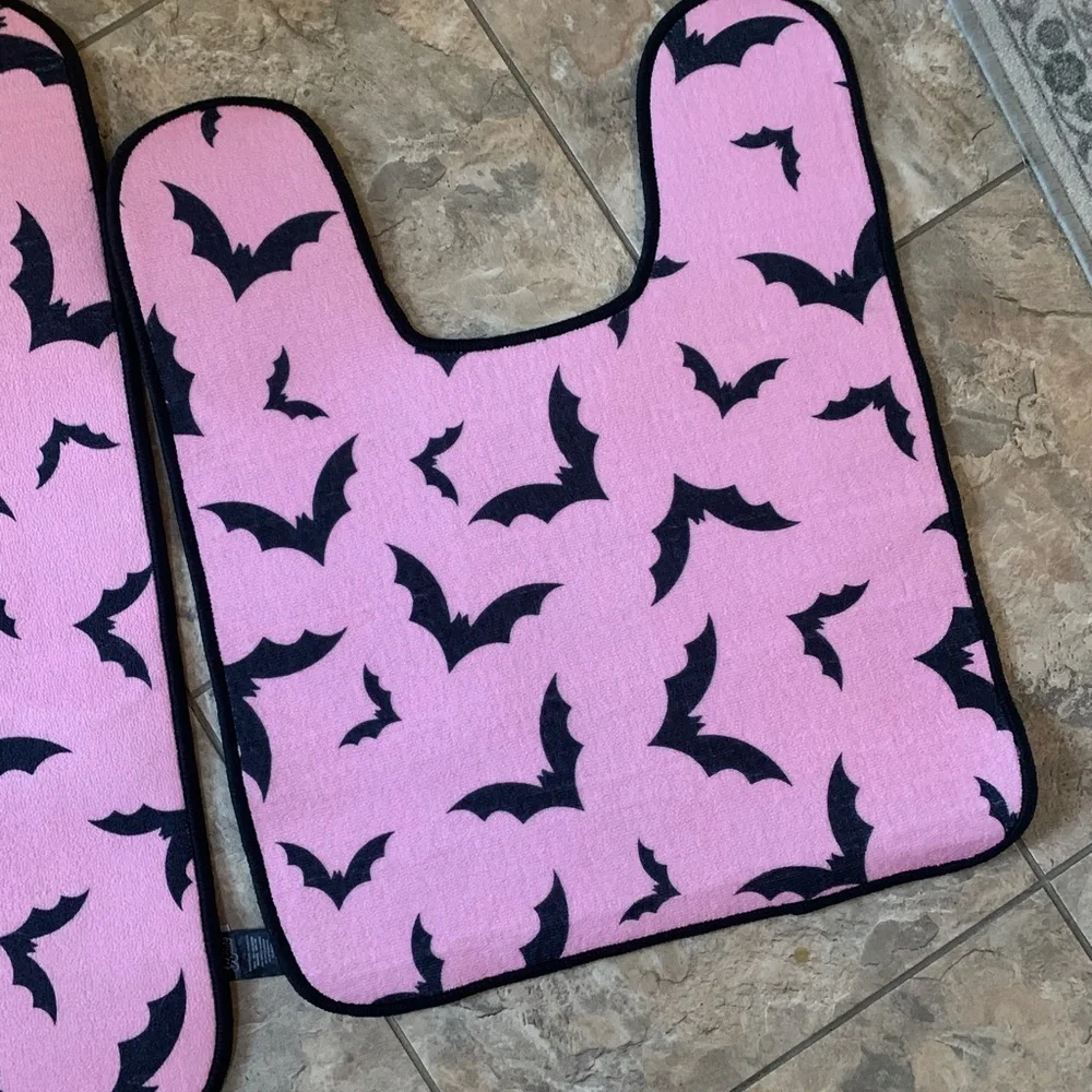 Dolls Kill Pink & Black Bats Bath Mats Rugs Set Duo NWT